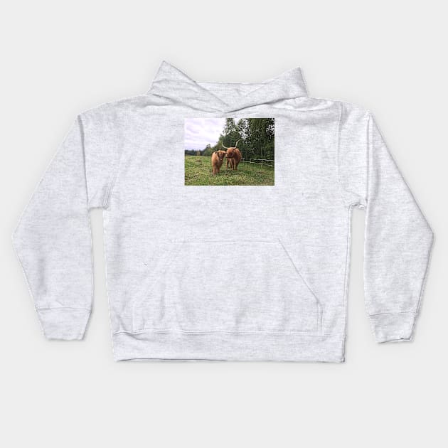 Scottish Highland Cattle Cow and Calf 1520 Kids Hoodie by SaarelaHighland